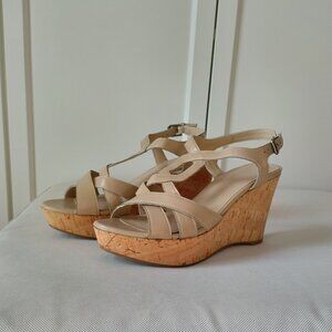 Marc Fisher Beige Cork Platform Sandals , NEW